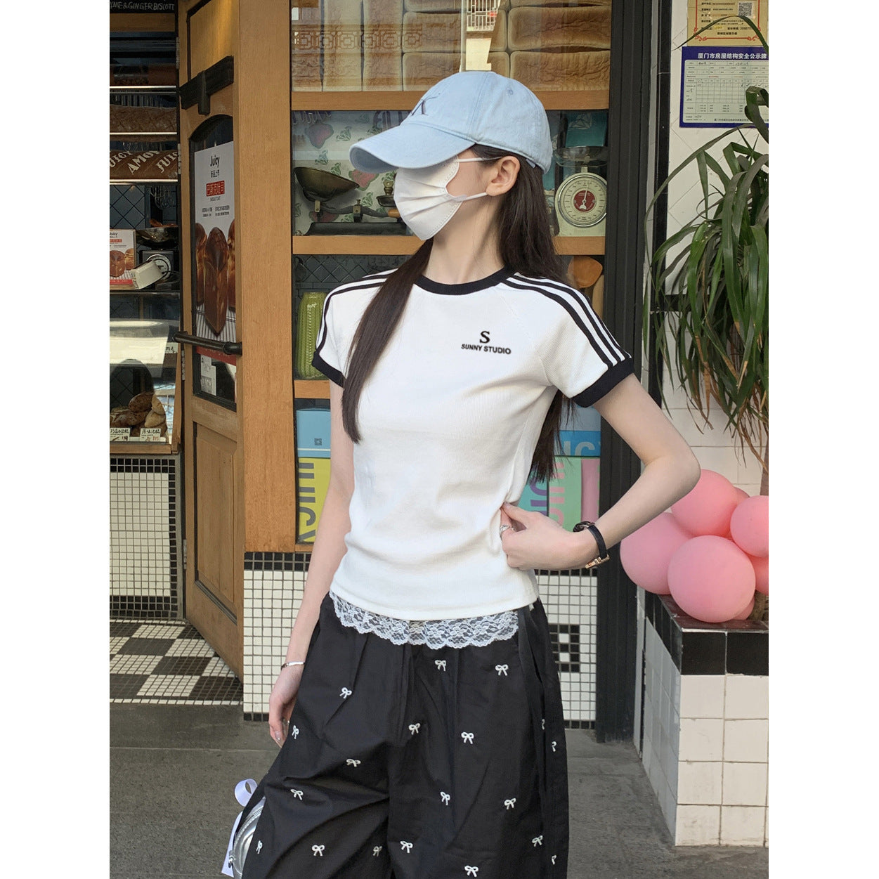 Women's Letter Print Slim Fit Cotton T Shirt Street Style Top