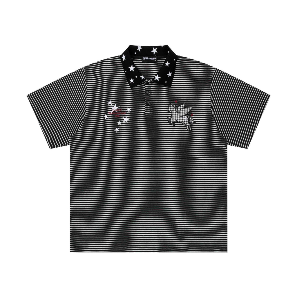 Black Embroidered Collar Short Sleeve Shirt With Fragmented Flowers Pattern