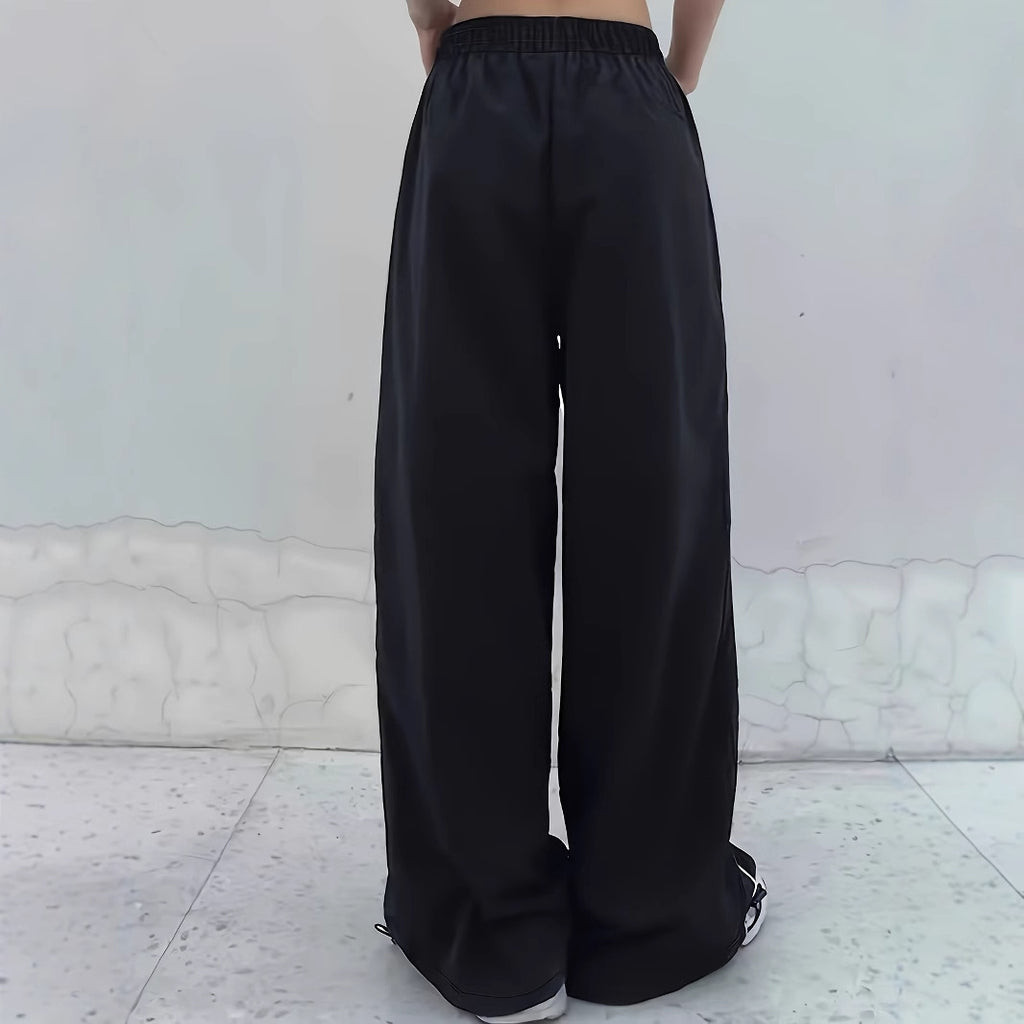 Loose High Waisted Drawstring Long Pants for Women Color Block Casual Wear