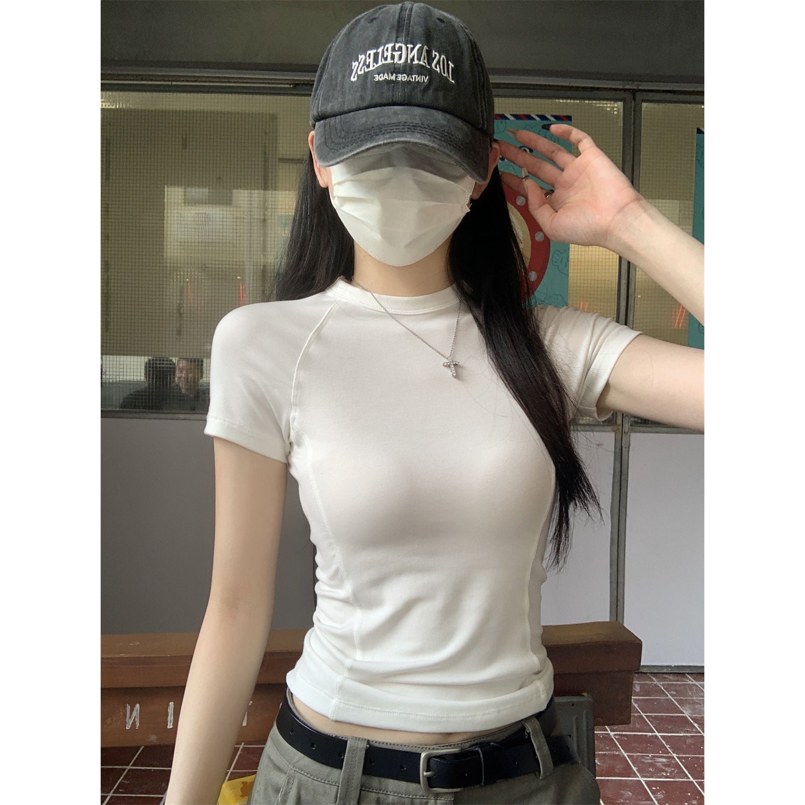 Womens Cotton Round Neck Slim Fit Short Sleeve Top Casual Basic Gray