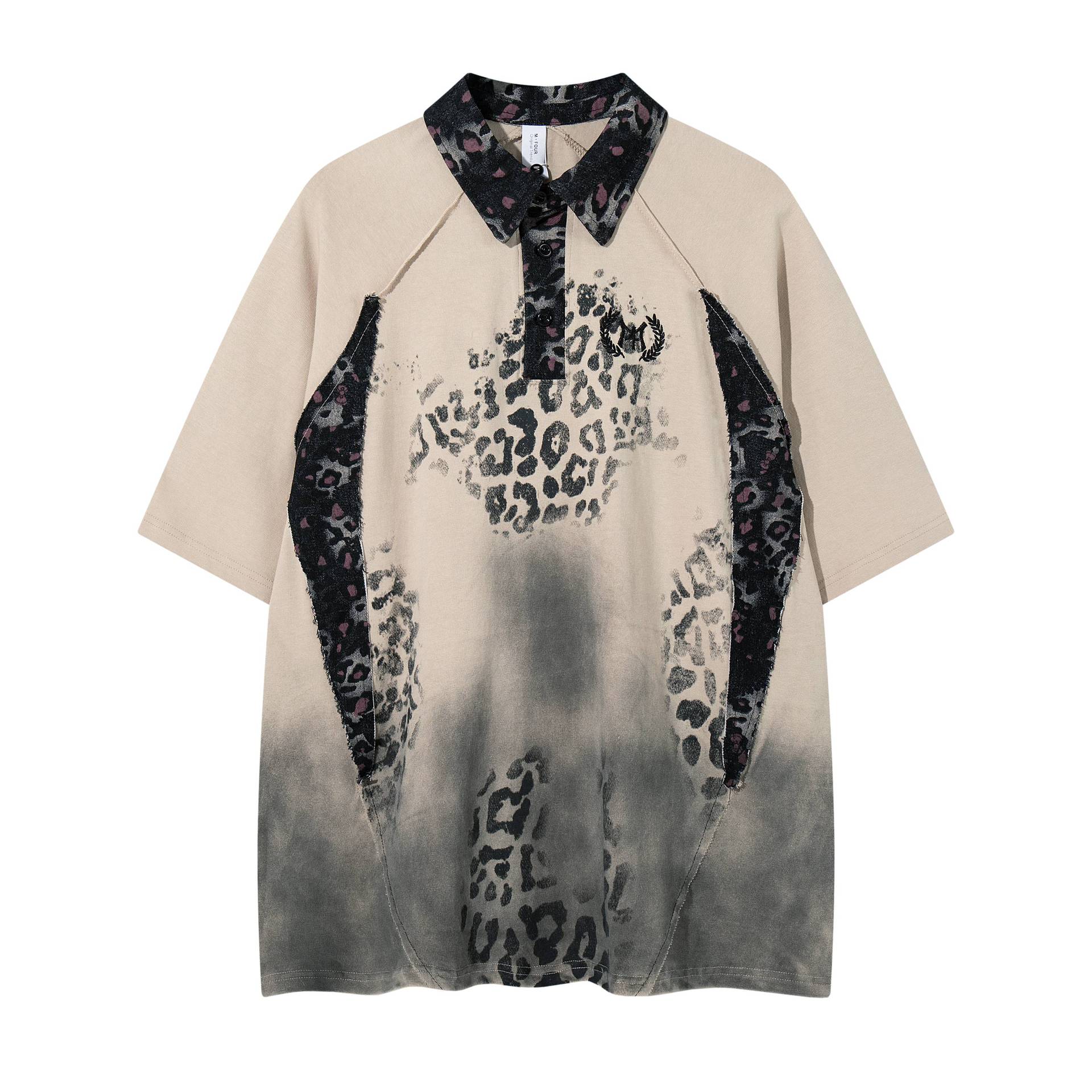 Gradient Leopard Print Short Sleeve Shirt For Men Casual Cotton Blend