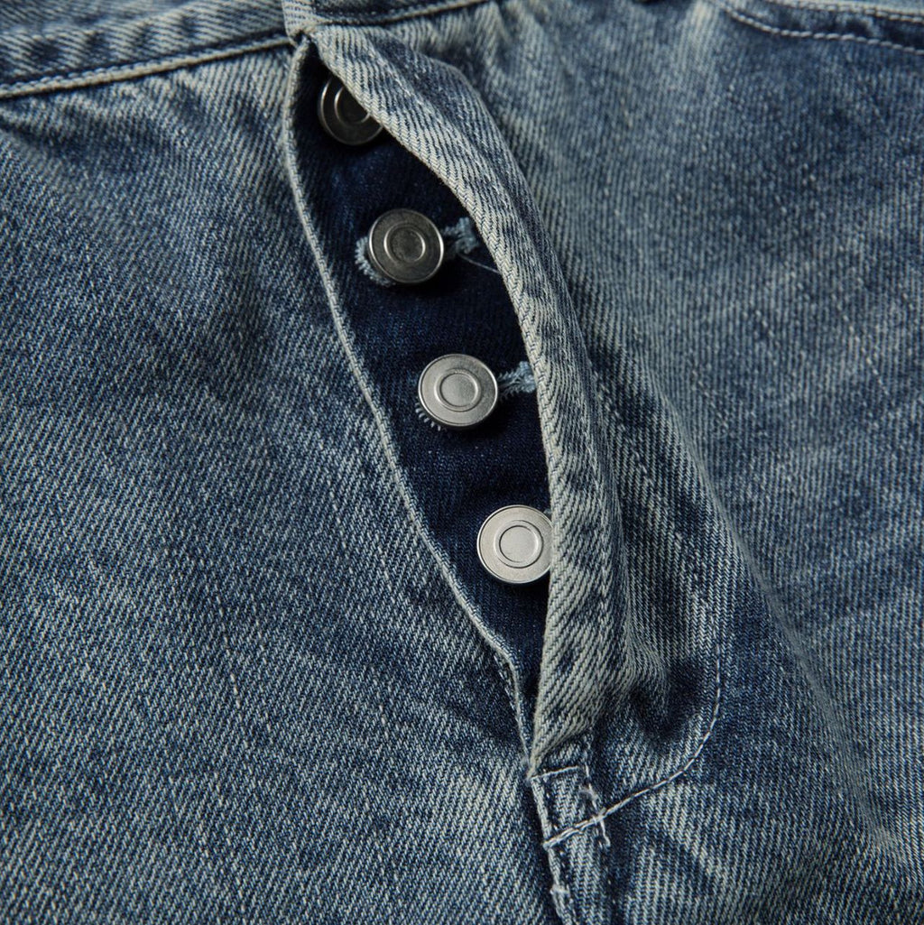 Blue Denim Long Pants Street Style Loose Fit Mid Waist Autumn