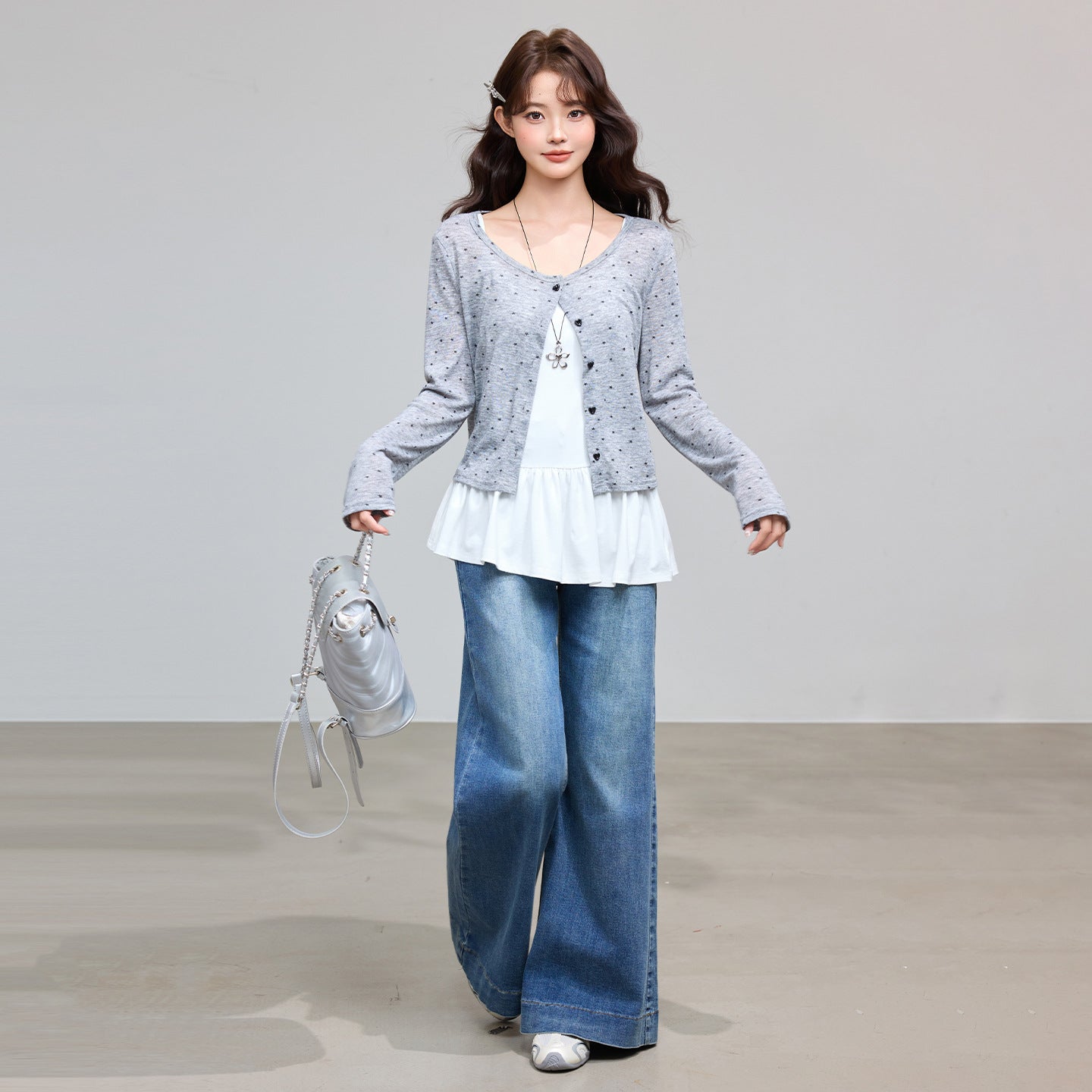 Women Long Sleeve Sun Protection Cardigan Open Front With Polka Dot