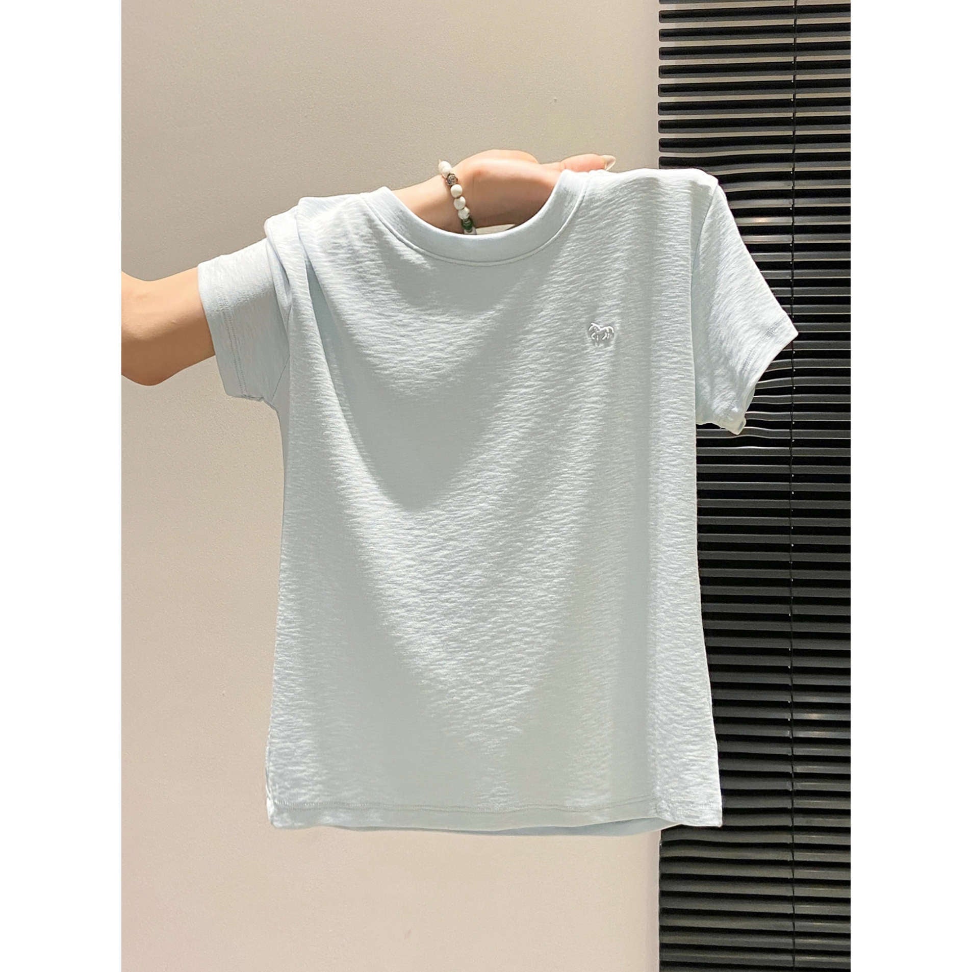 Small Batch Embroidered Round Neck Short Sleeve Tee With Patchwork