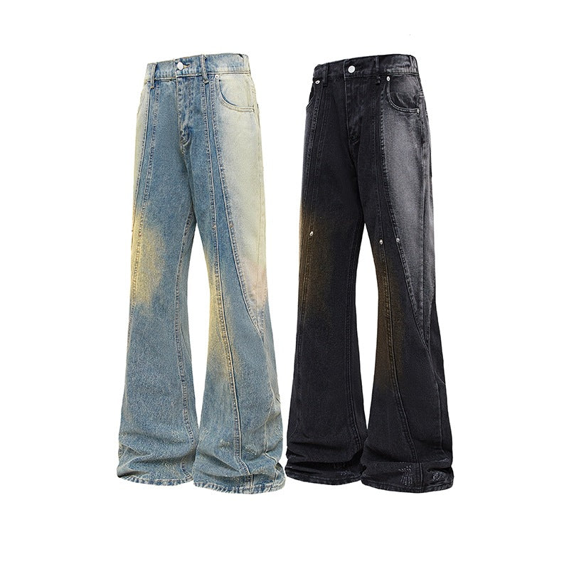 Gradient Distressed Wide Leg Jeans For Men Mid Waist Casual Cotton Pants