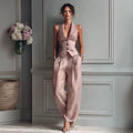 Flip Collar Sleeveless Vest And Long Pants Two Piece Set For Women Summer Casual
