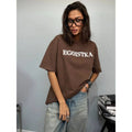 Letter Print Round Neck Short Sleeve Cotton Top For Unisex Casual Fit