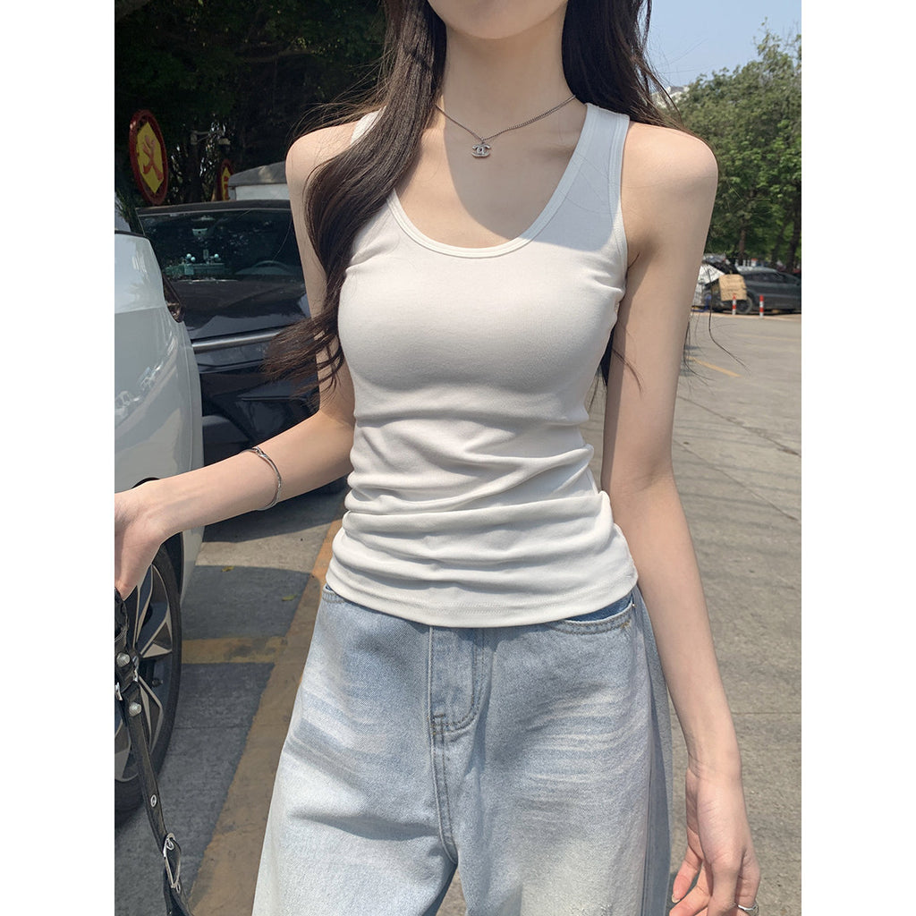 Womens U Neck Tank Top Sleeveless Slim Fit Casual Polyester