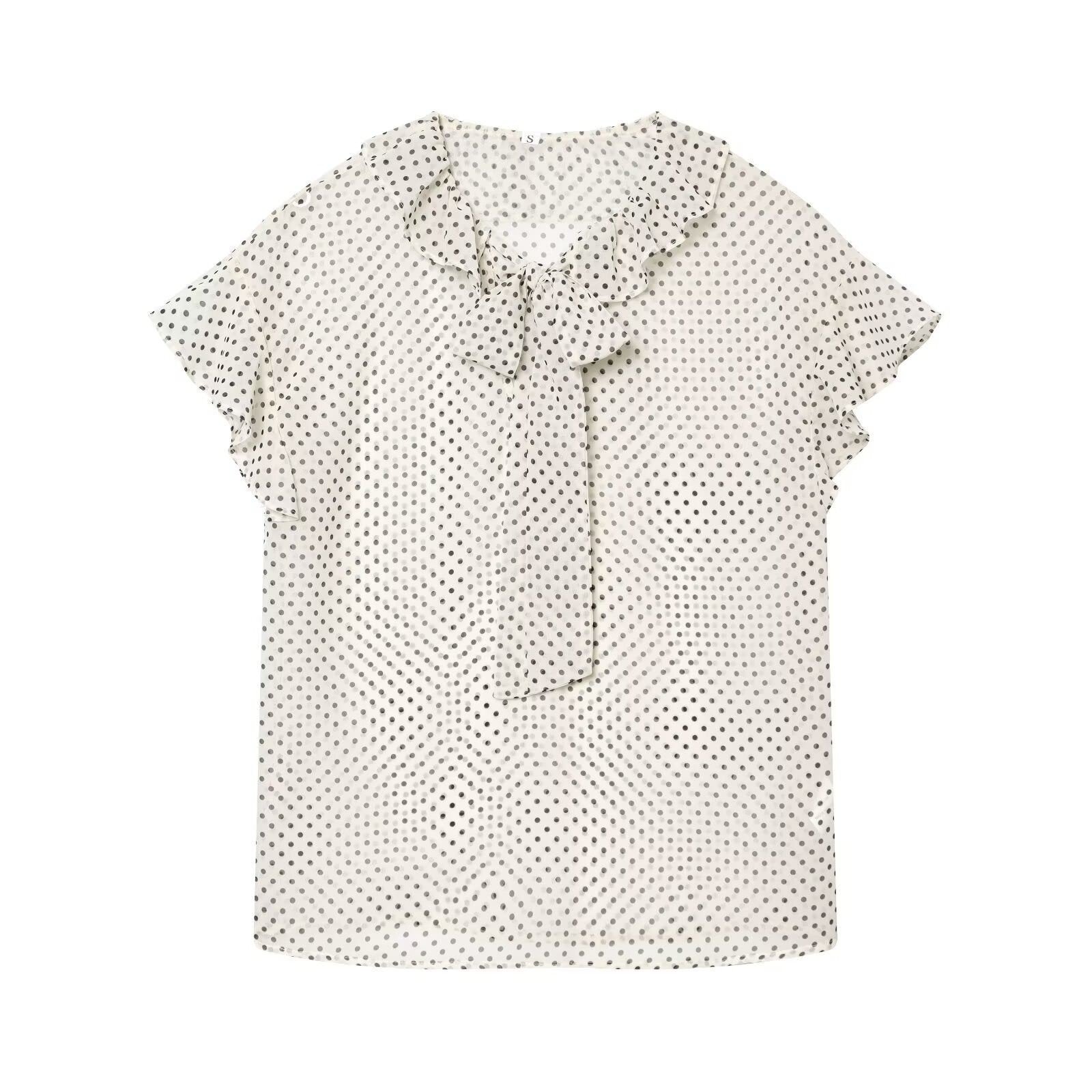 Polka Dot Bow Embellished Lace Collar Sleeveless Shirt for Women