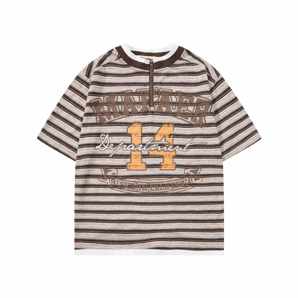 Brown Floral Print Cotton Blend Short Sleeve Round Neck Tee For Men