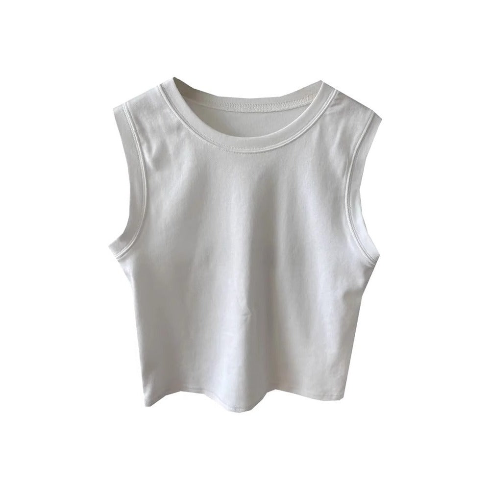 Women Cotton Sleeveless Vest With Wide Straps Casual Tank Top
