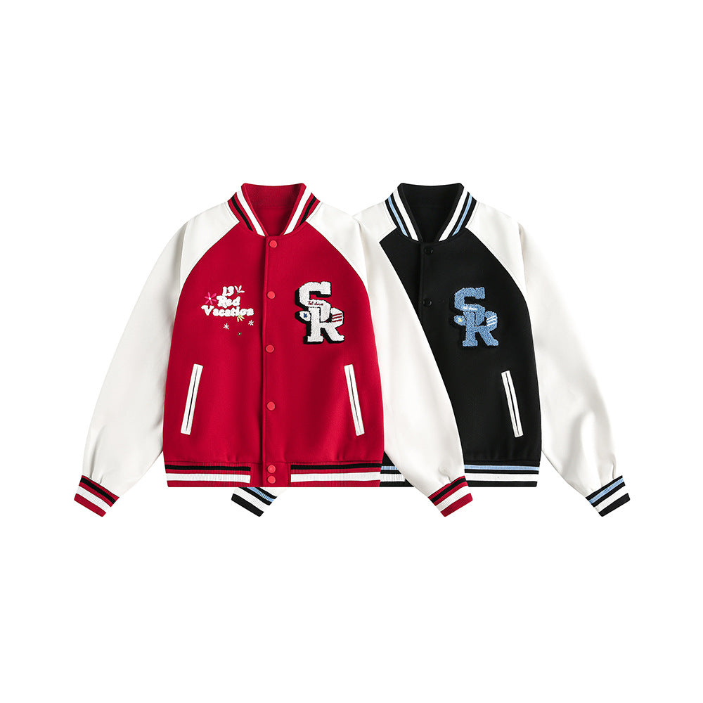 Colorblock Spliced Jacket Red Black High Street Style Loose Fit