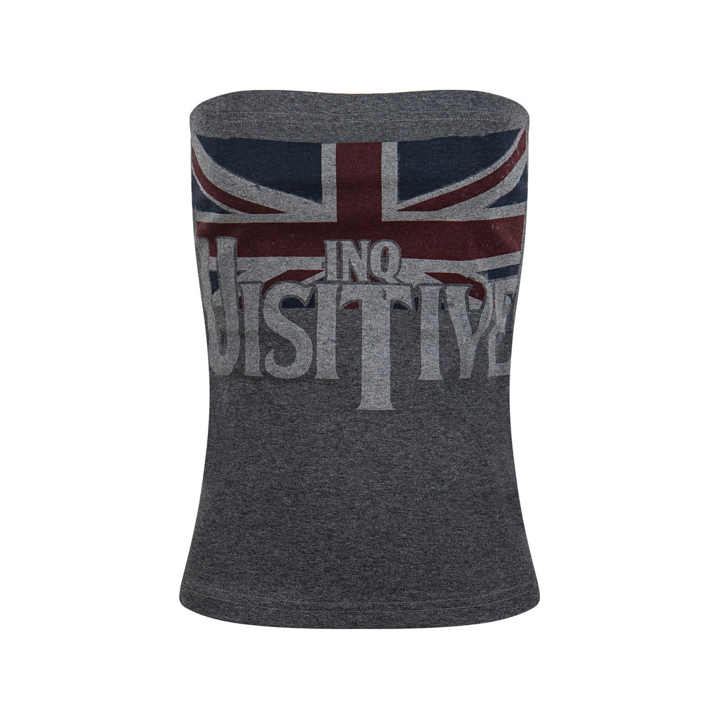 Flag Letter Print Crop Top For Women Cotton Blend Short Sleeves