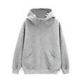 Grey Loose Fit Hoodie Cardigan For Street Fashion And Casual Wear