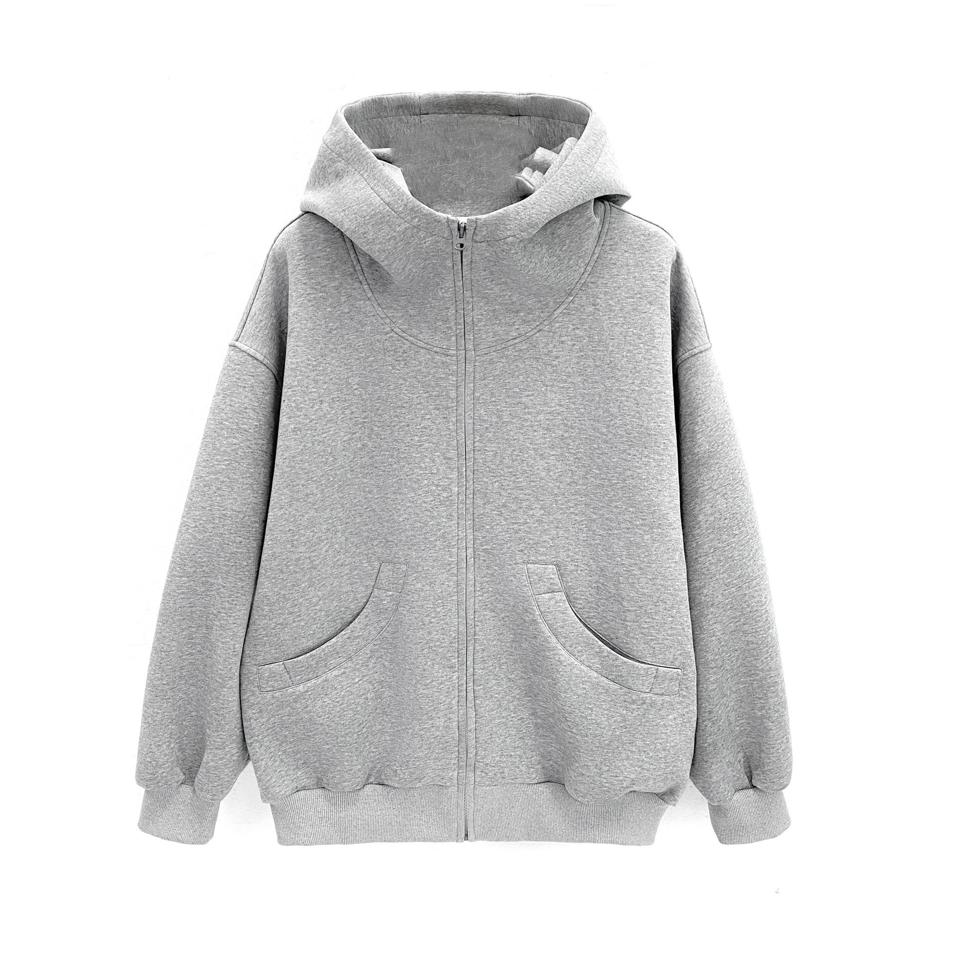 Grey Loose Fit Hoodie Cardigan For Street Fashion And Casual Wear
