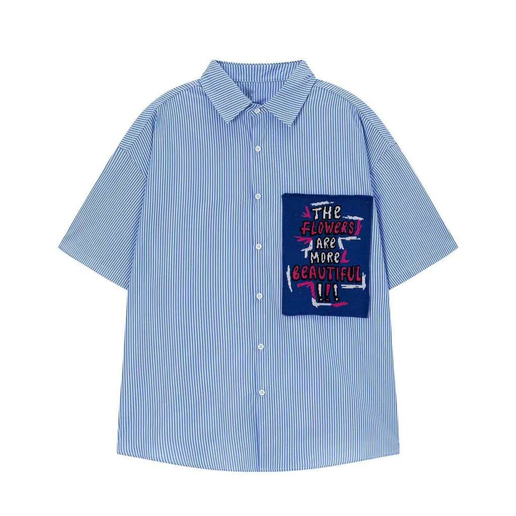 Embroidered Checkered Short Sleeve Shirt for Men Casual Polyester
