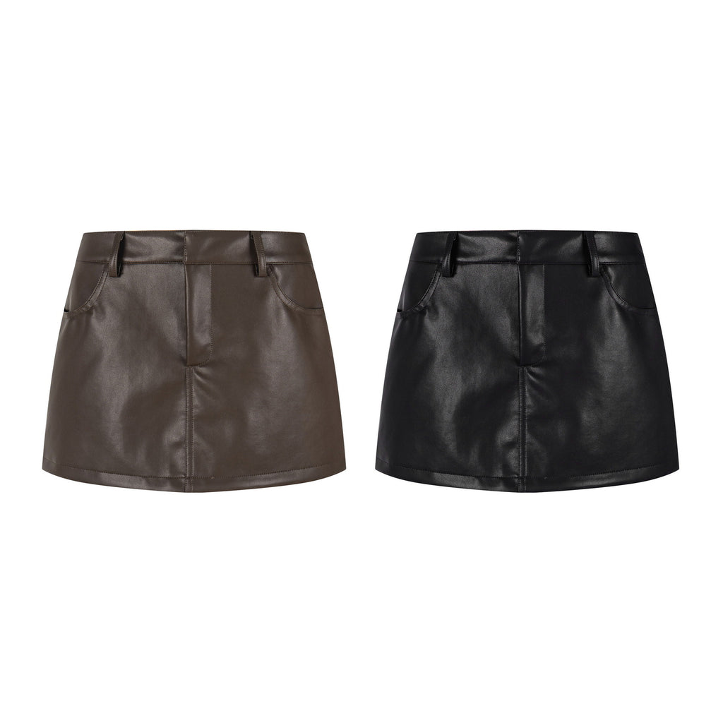 Faux Leather Mini Skirt High Waist Slimming Anti Flash Streetwear