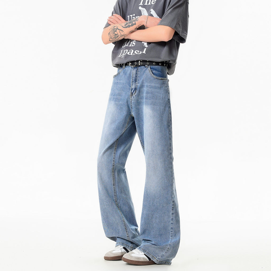 Mens Cleanfit Washed Blue Jeans Loose Fit Mid Rise Casual Pants