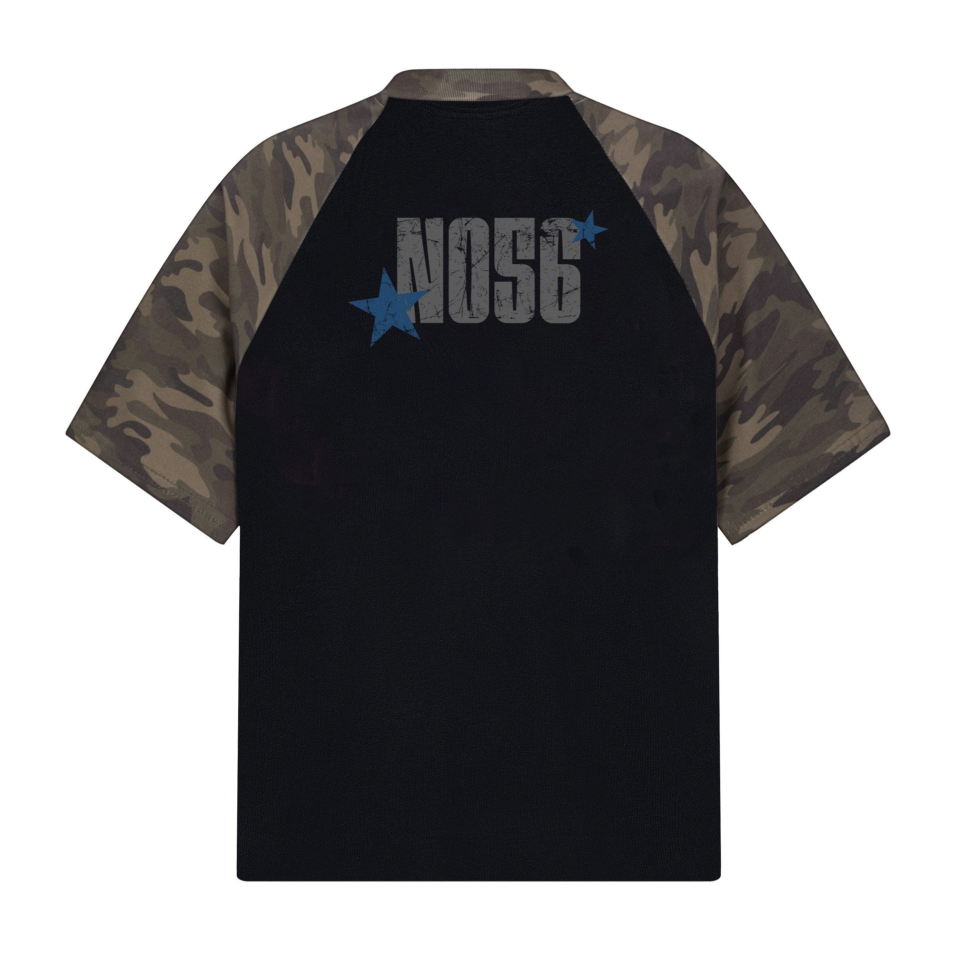 Alphabet Print Camouflage Cotton Loose Fit T Shirt Round Neck Short Sleeve