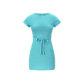 Women Striped Waist Tie Midi Dress Round Neck Short Sleeve Casual