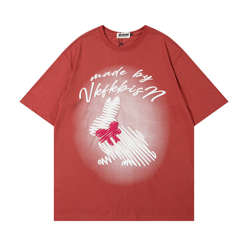 Graffiti Rabbit Print Short Sleeve Shirt Cotton Blend Casual