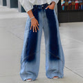 Blue Gradient Knife Wash Straight Leg Jeans For Men Streetwear