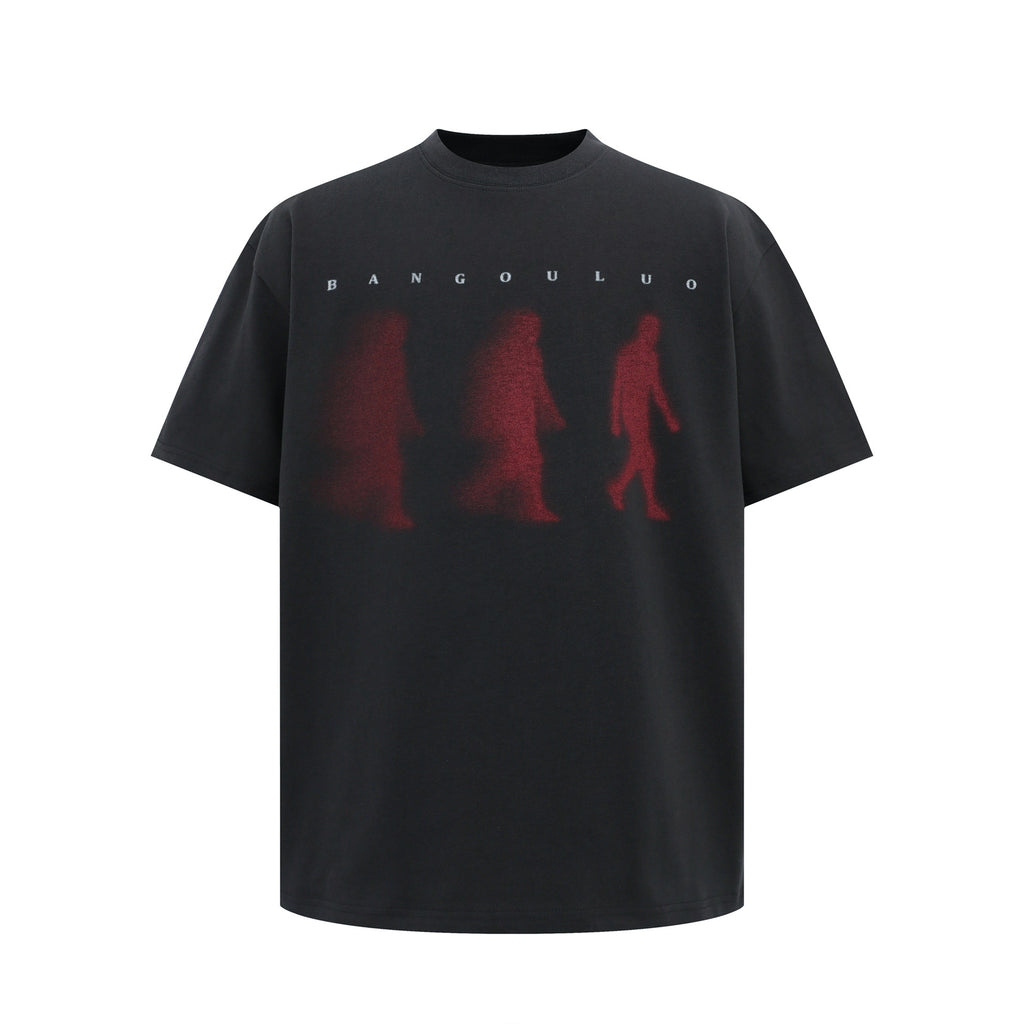 Gradient Shadow Printed Short Sleeve T Shirt With Fragmented Flowers Pattern