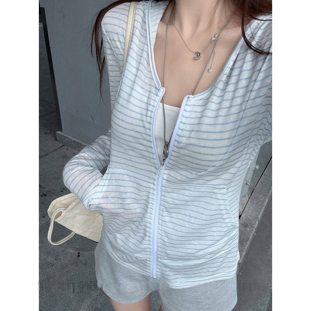 Womens Lyocell Breathable Air Conditioned Hooded Cardigan Korean Style