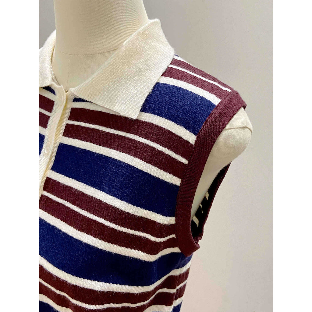Color Block Stripe Knit Vest For Women Red Blue Sleeveless Office Wear