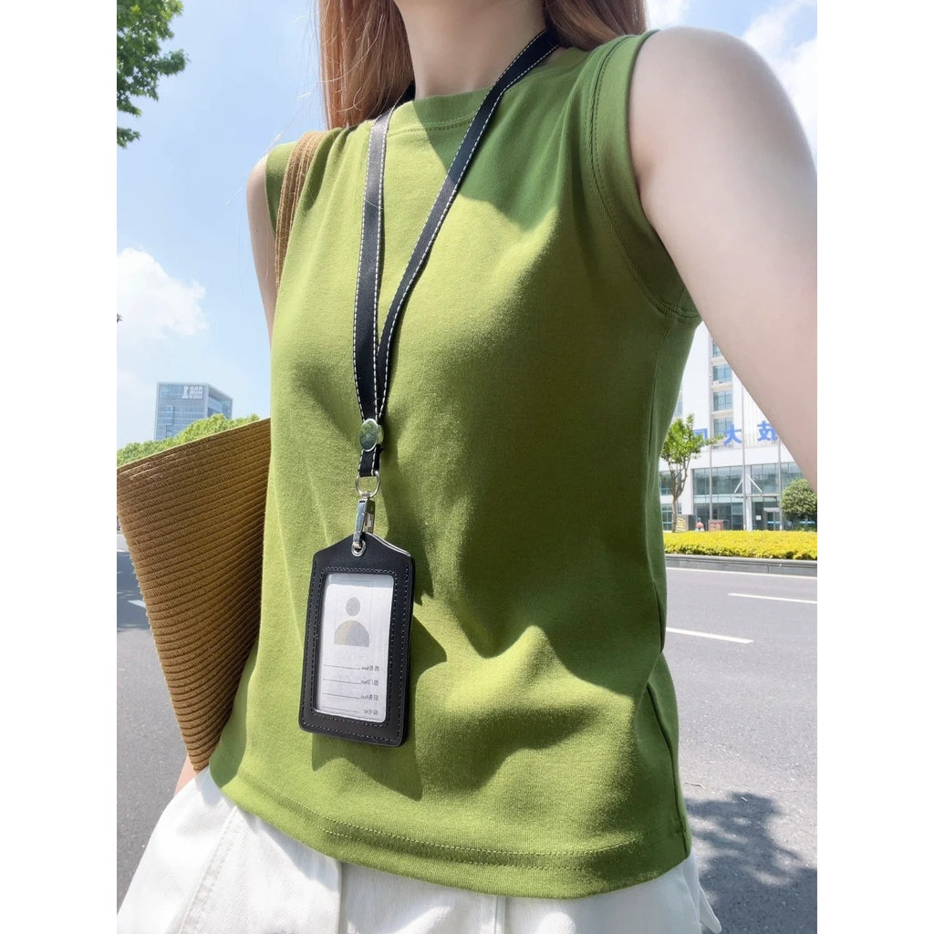Women Cotton Sleeveless Vest With Wide Straps Casual Tank Top
