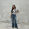 Street Style Patchwork Star Embroidered Distressed Straight Leg Jeans Blue