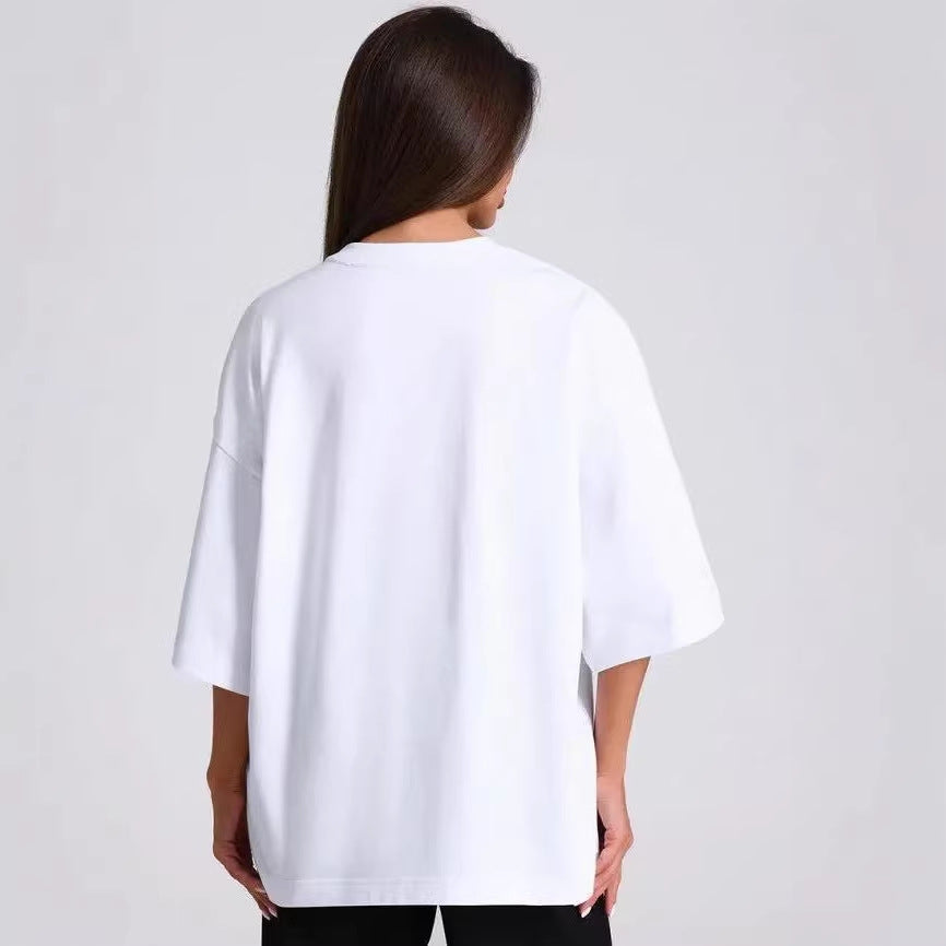 Letter Pattern Loose Fit Short Sleeve T Shirt For Women Cotton White