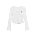 Women Embroidered Letter Crop Top Slim Fit Short Sleeve Tee