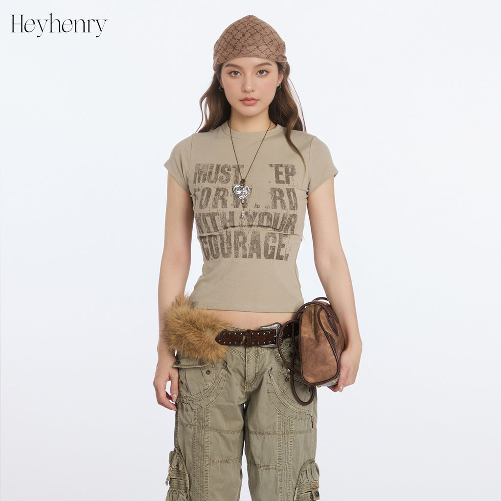 Women Letter Print Crew Neck Cotton Short Sleeve T Shirt