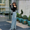 Layered Patchwork Ripped Straight Leg Denim Jeans Street Style