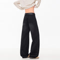 Streetwear Lightning Pattern Washed Denim Pants Loose Fit Mid Rise