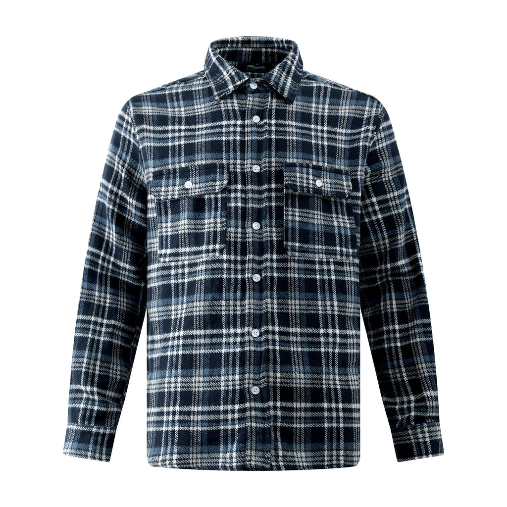Street Style Plaid Long Sleeve Shirt For Men In Blue