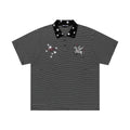 Black Embroidered Collar Short Sleeve Shirt With Fragmented Flowers Pattern