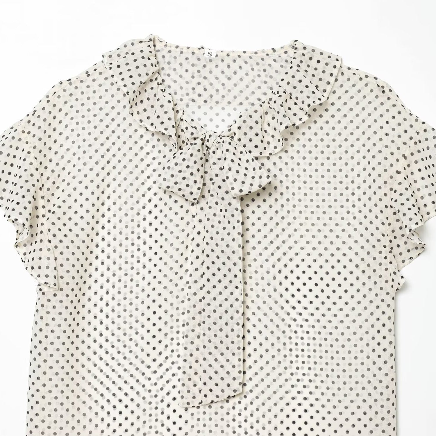 Polka Dot Bow Embellished Lace Collar Sleeveless Shirt for Women