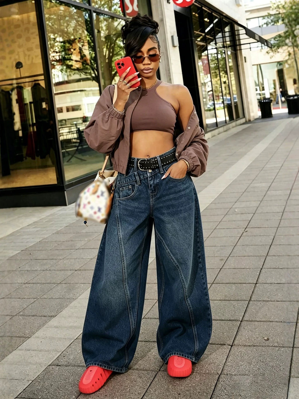 Retro Irregular Deconstructed Knife Edge Jeans Blue Denim Loose Fit
