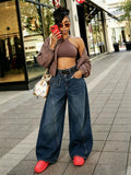 Retro Irregular Deconstructed Knife Edge Jeans Blue Denim Loose Fit