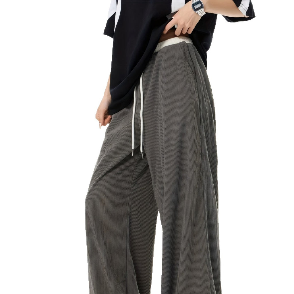 Grey Polyester Wide Leg High Waist Pants With Drape Silhouette