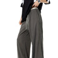 Grey Polyester Wide Leg High Waist Pants With Drape Silhouette