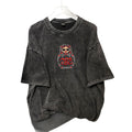 Washed Black Printed Round Neck Short Sleeve Cotton Shirt Japanese Korean Casual