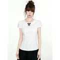 Spicy Style Bow Peter Pan Collar Tee For Women Short Sleeve