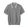 Mens Classic Knit Short Sleeve Shirt Hong Kong Style Dark Gray Loose Fit