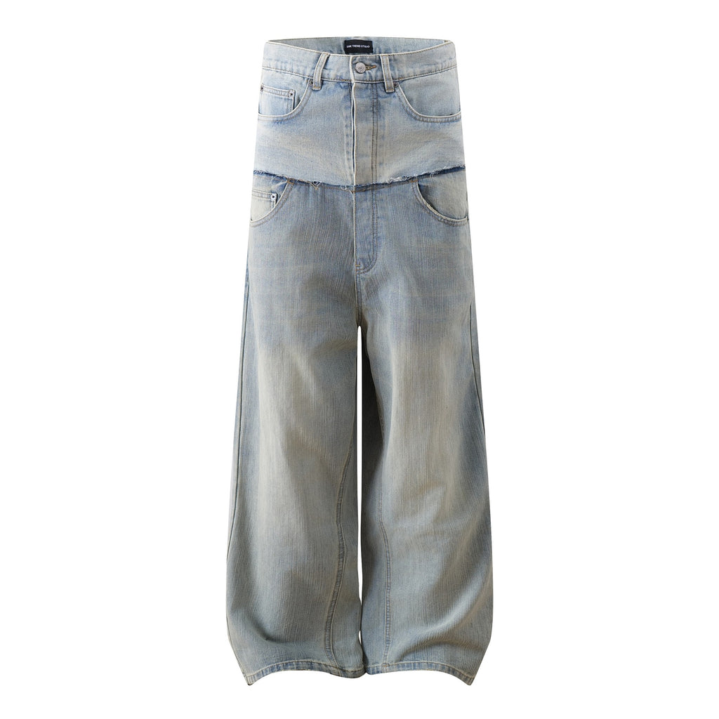 Patchwork Denim Long Pants Street Style Casual Loose Fit For Youth