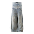 Patchwork Denim Long Pants Street Style Casual Loose Fit For Youth