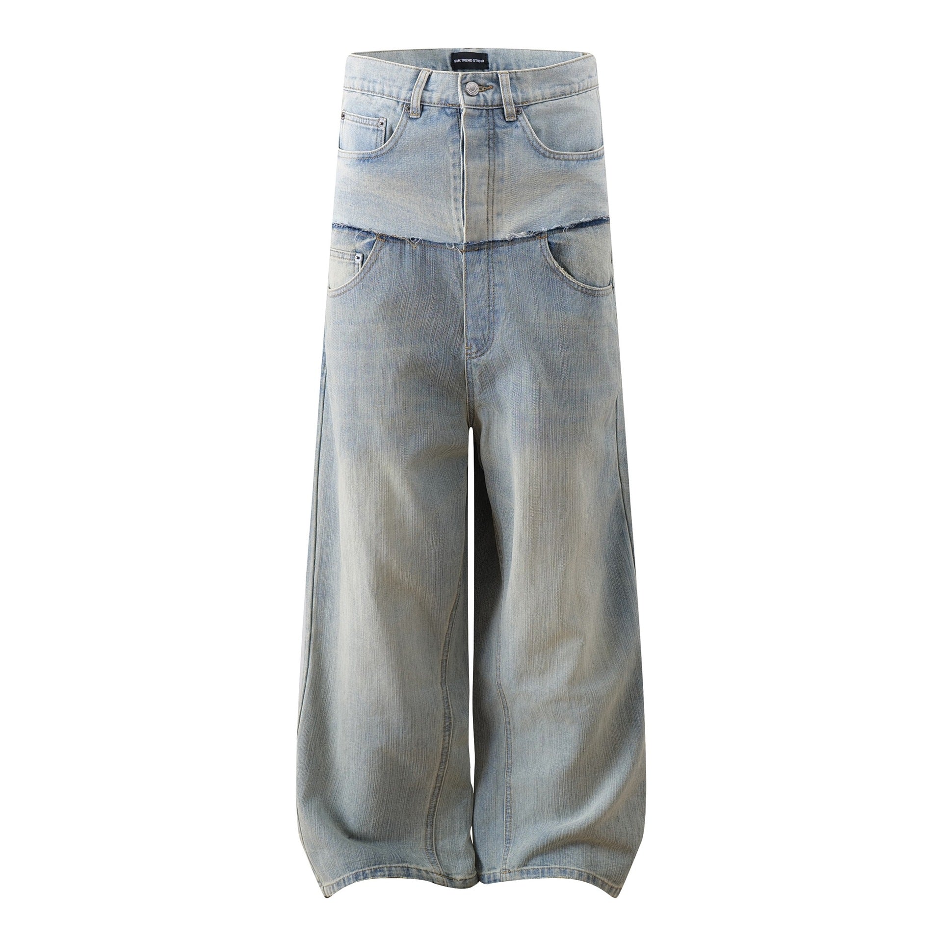 Patchwork Denim Long Pants Street Style Casual Loose Fit For Youth