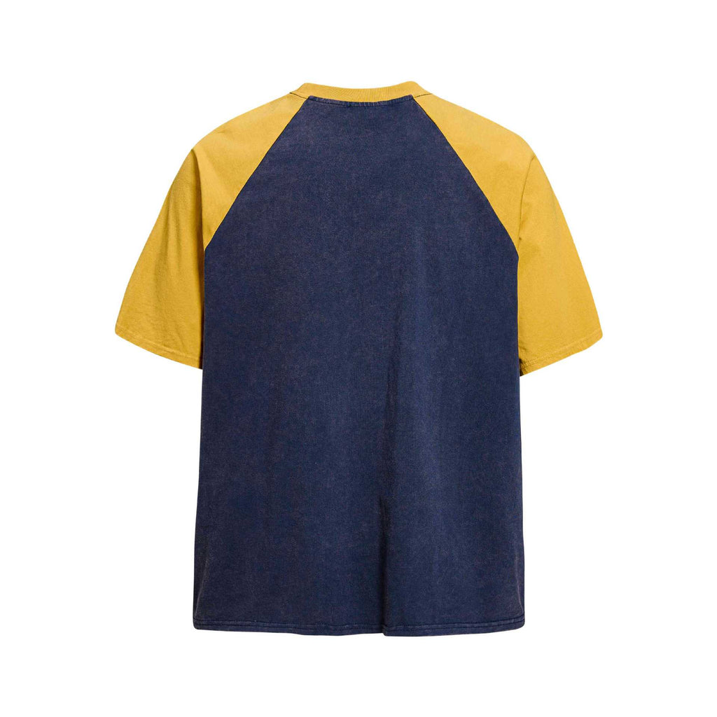 Star Sticker Embroidered Short Sleeve Shirt Navy Blue Cotton